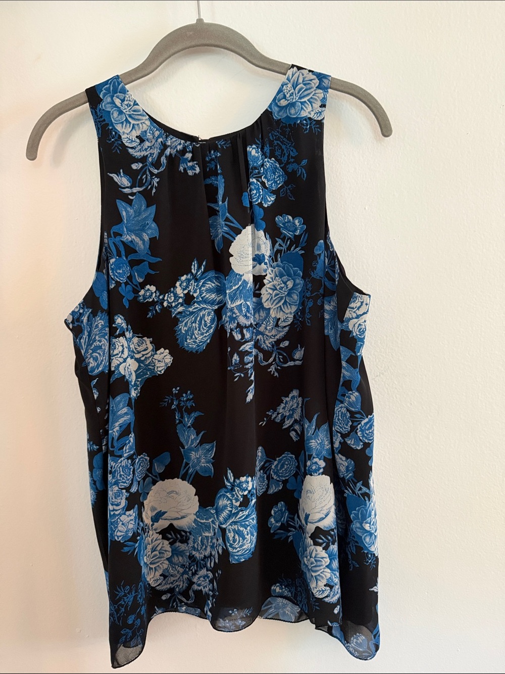 Vince Camuto Black Tank Top with Blue Floral Print